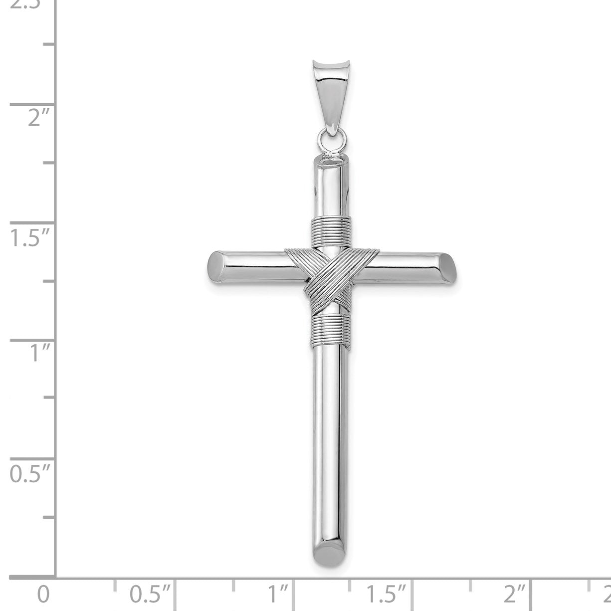 14K White Gold with Center Wrap Tube Cross Pendant
