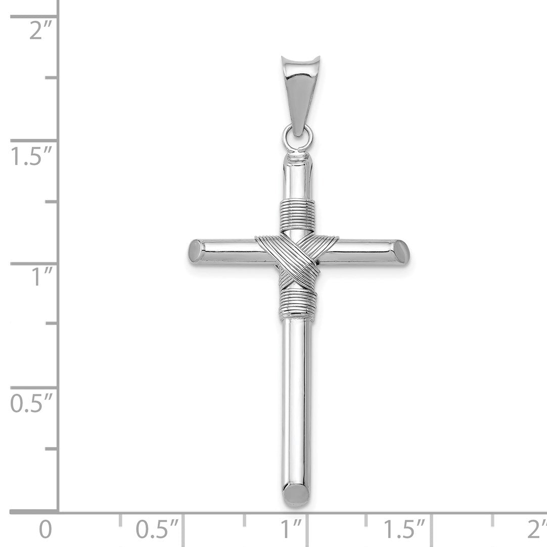 14K White Gold with Center Wrap Tube Cross Pendant