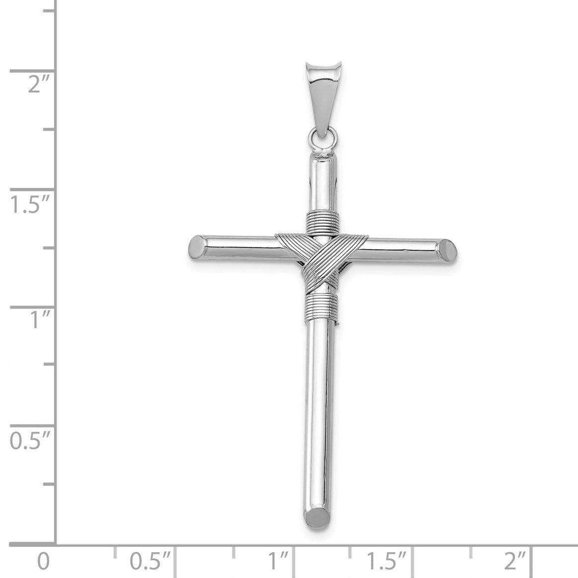 14K White Gold with Center Wrap Tube Cross Pendant