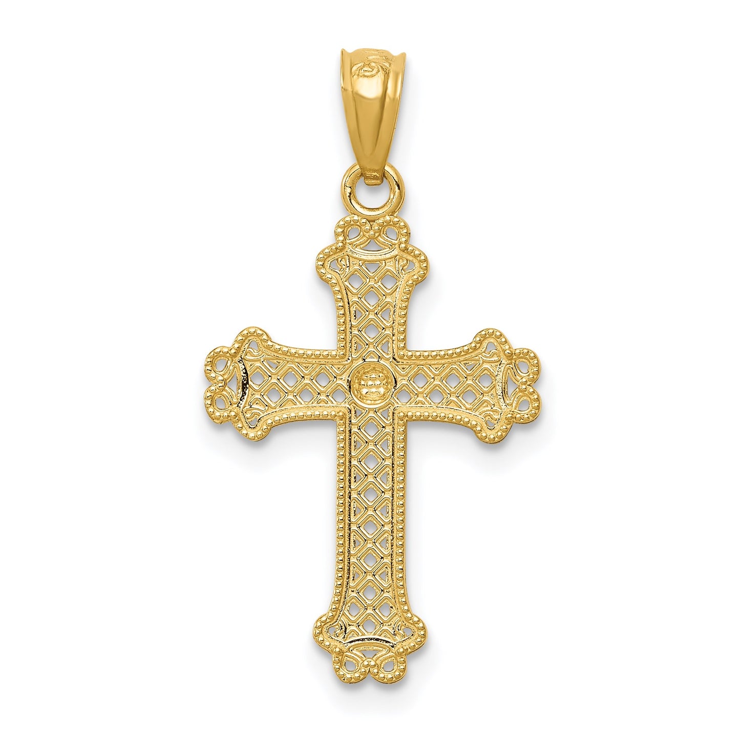 14k with White Rhodium Diamond-cut Filigree Cross Pendant