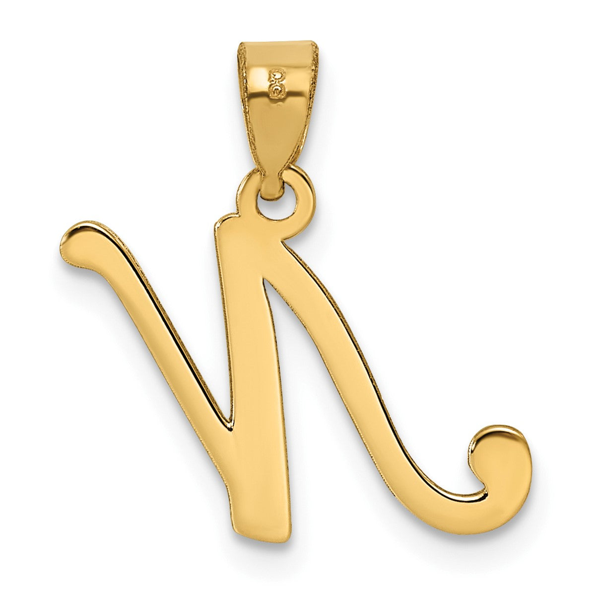 14KY Script Letter N Initial Pendant