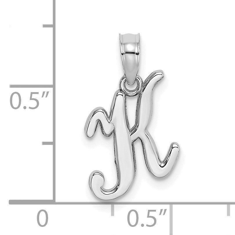 14KW White Gold Script Letter K Initial Pendant