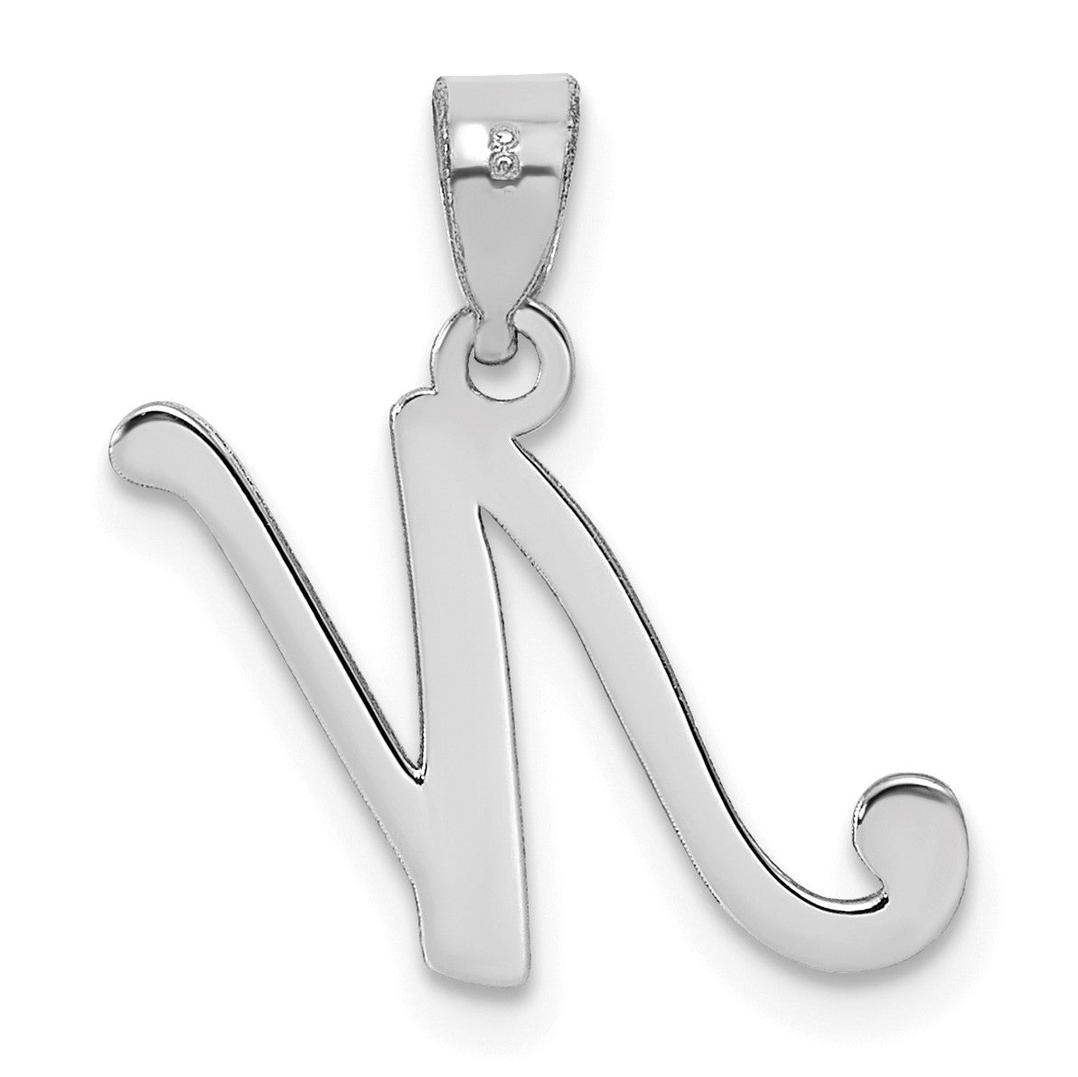 14KW White Gold Script Letter N Initial Pendant