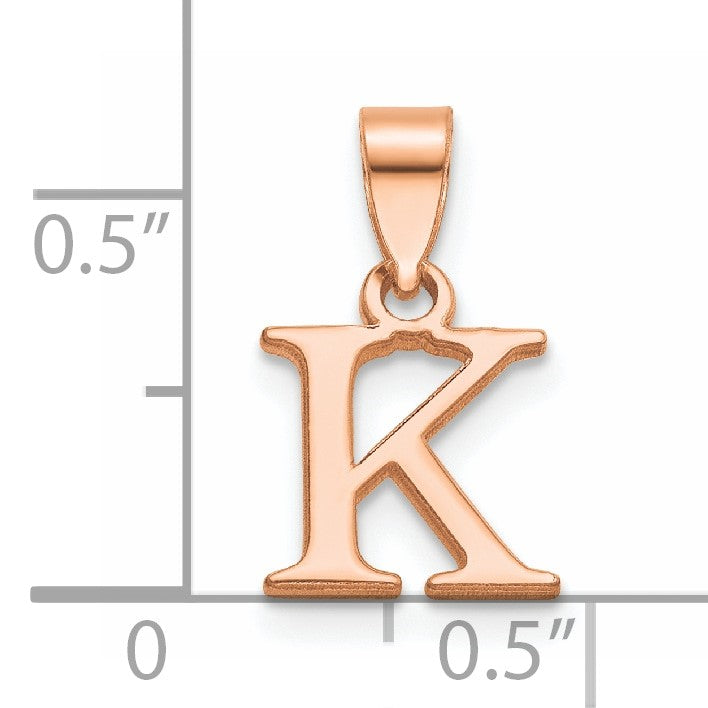 14K Rose Gold Polished Block Letter K Initial Pendant