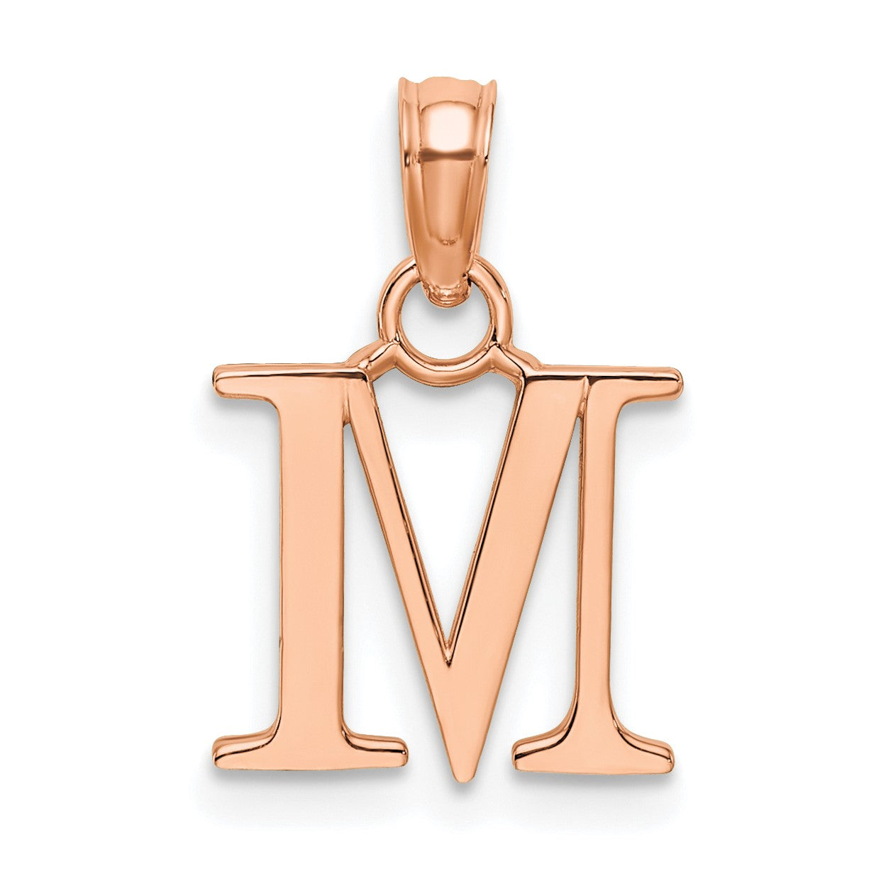 14K Rose Gold Polished Block Letter M Initial Pendant