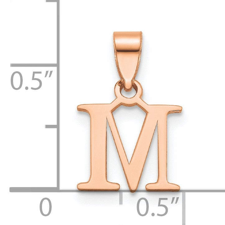 14K Rose Gold Polished Block Letter M Initial Pendant