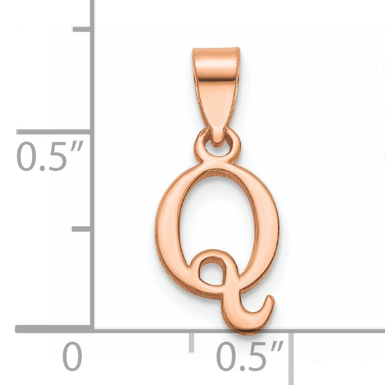 14K Rose Gold Polished Block Letter Q Initial Pendant