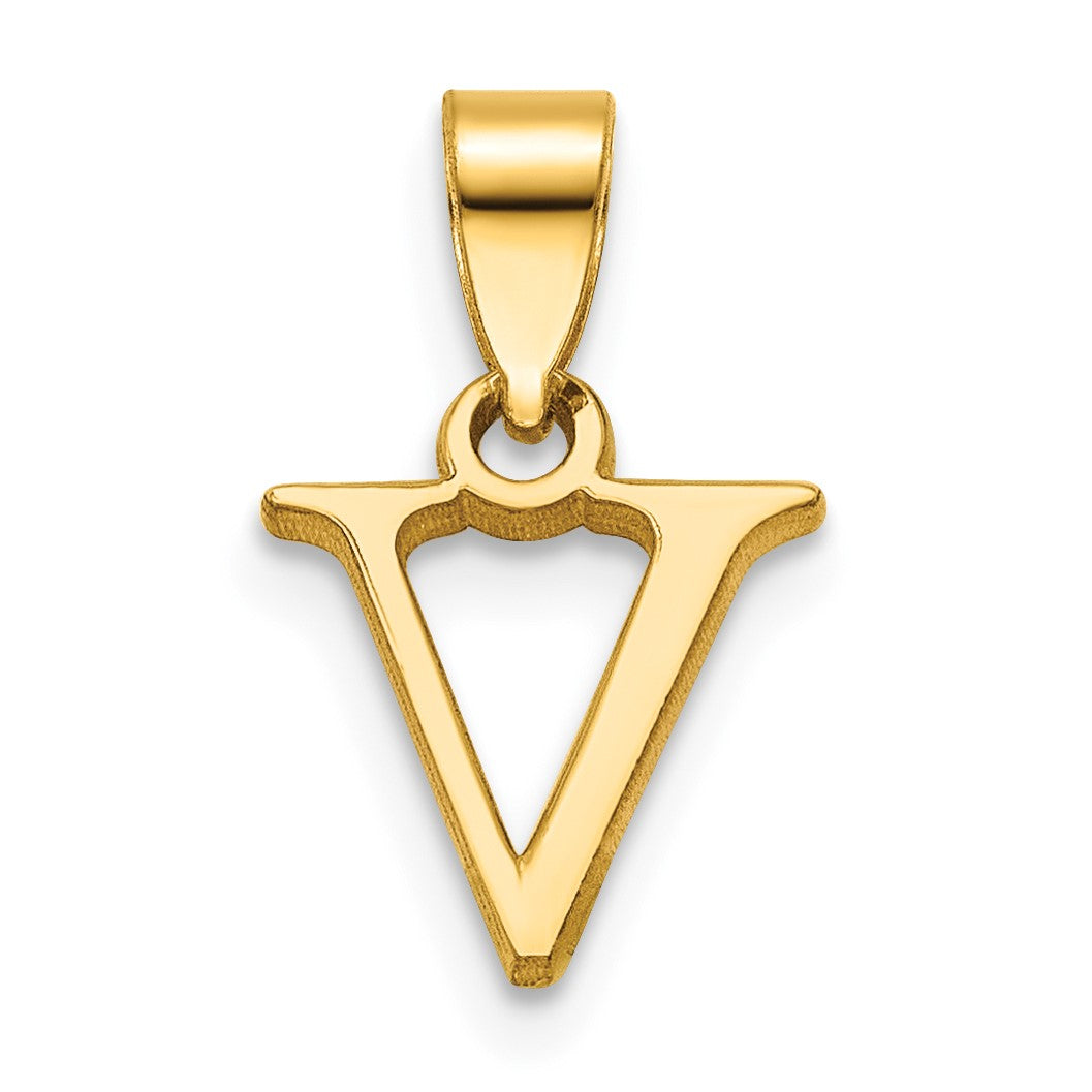 14K Polished Block Letter V Initial Pendant