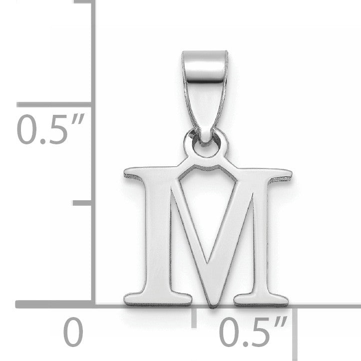 14K White Gold Polished Block Letter M Initial Pendant