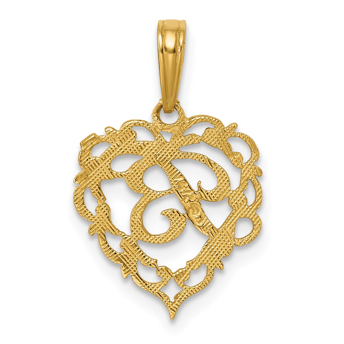 14KY Heart Script Letter B Initial Charm