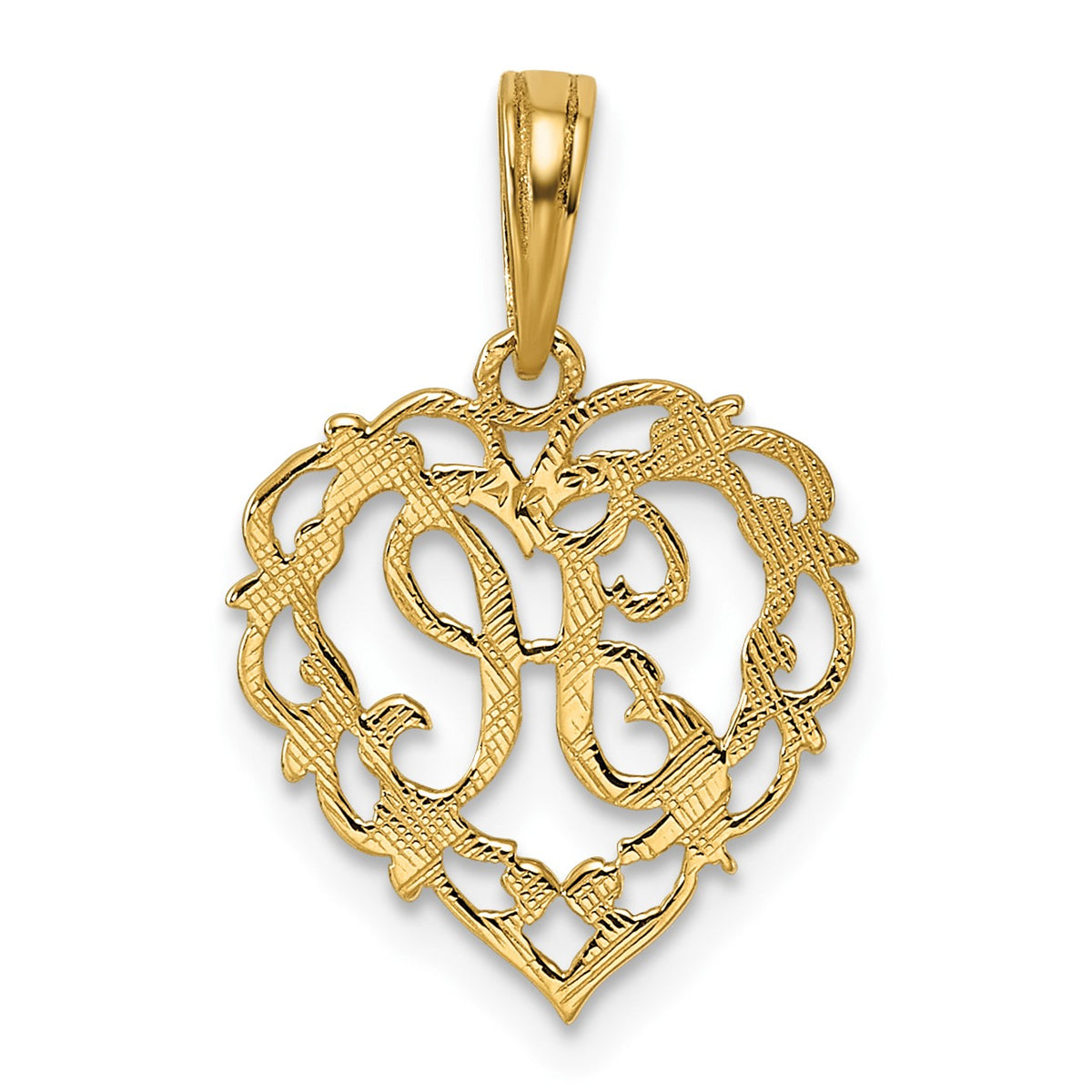 14KY Heart Script Letter H Initial Charm