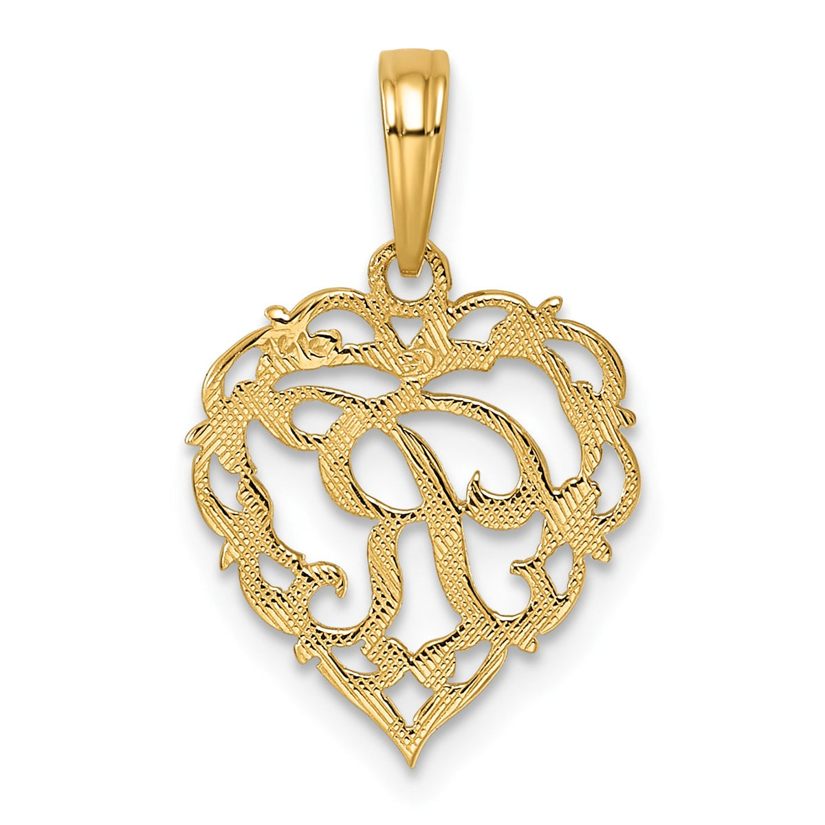 14KY Heart Script Letter R Initial Charm