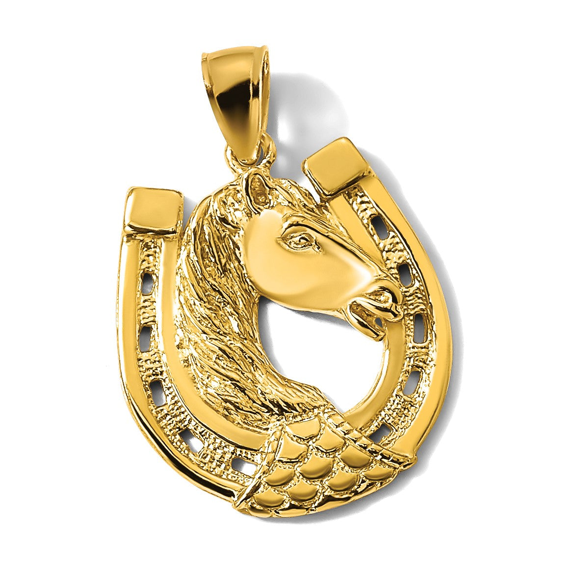 14K Polished and Engraved Horse Head In Shoe Charm