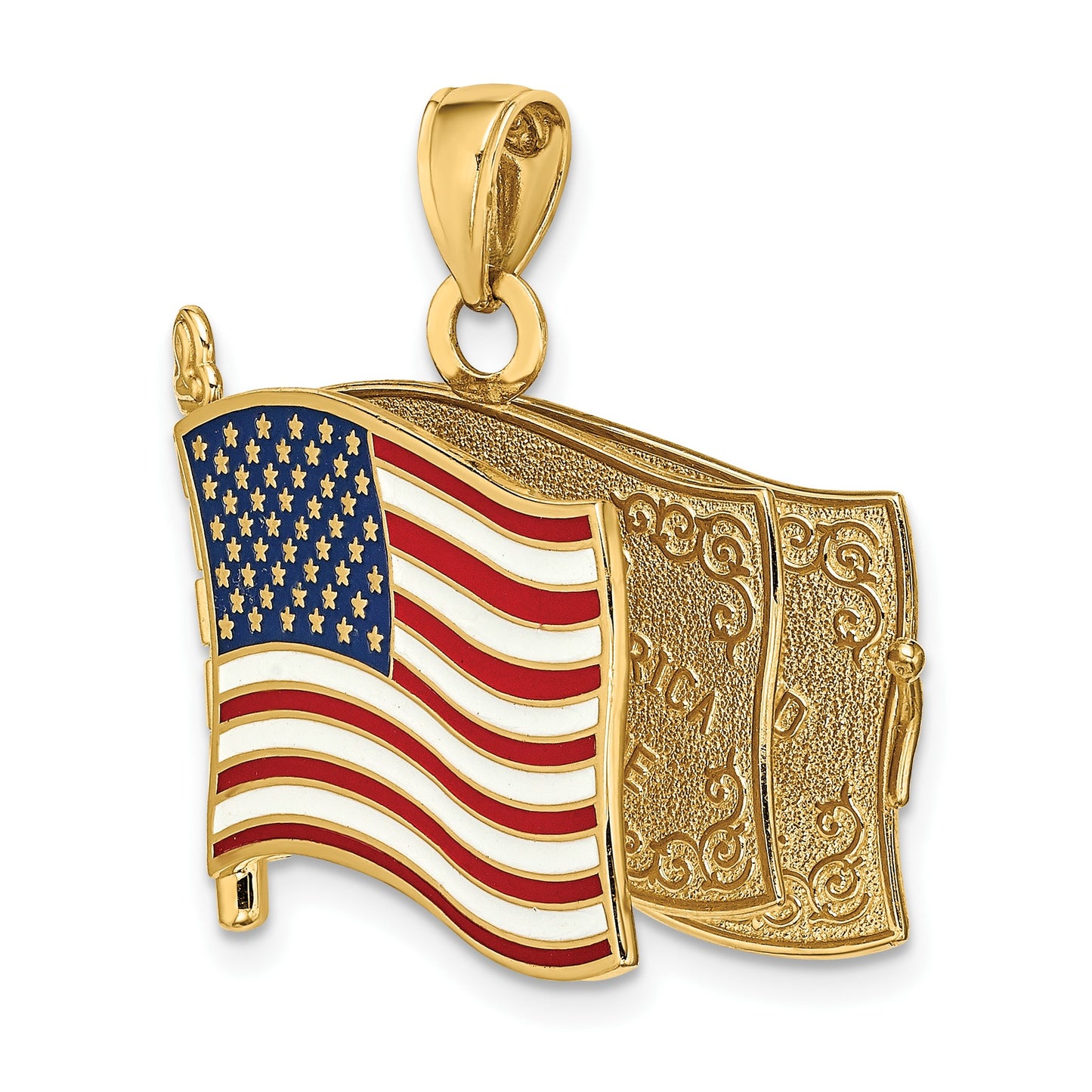 14K Enameled 3-D Pledge Of Allegiance US Flag Book Charm