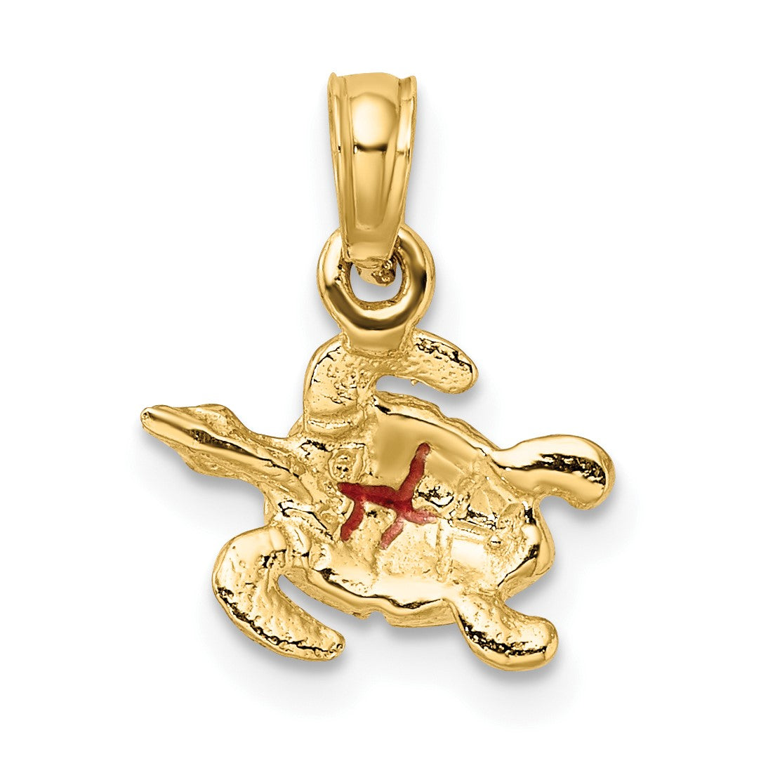 14K Small Textured and Brown Enameled Sea Turtle Charm
