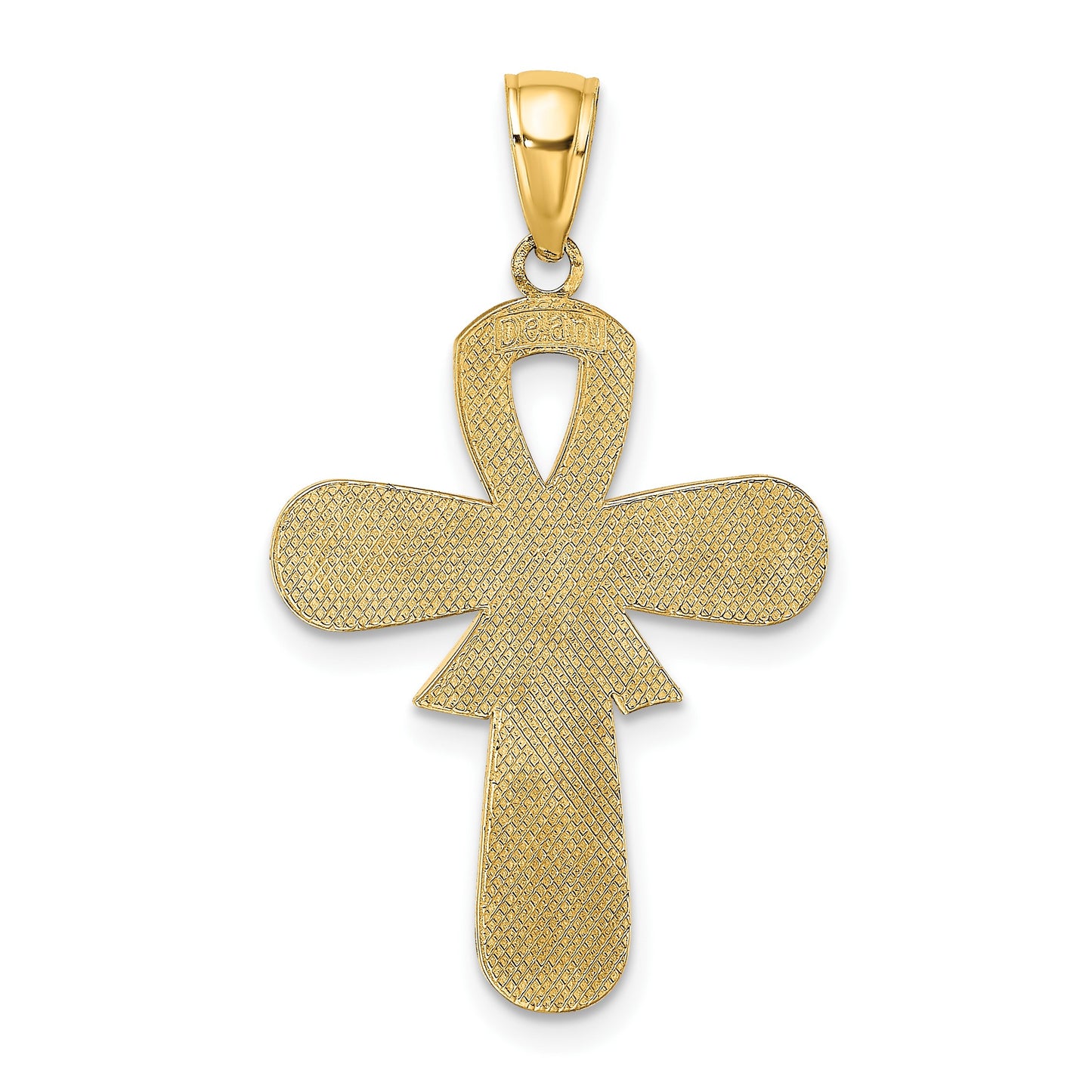 14K Pink Enameled Awareness Ribbon Cross Pendant