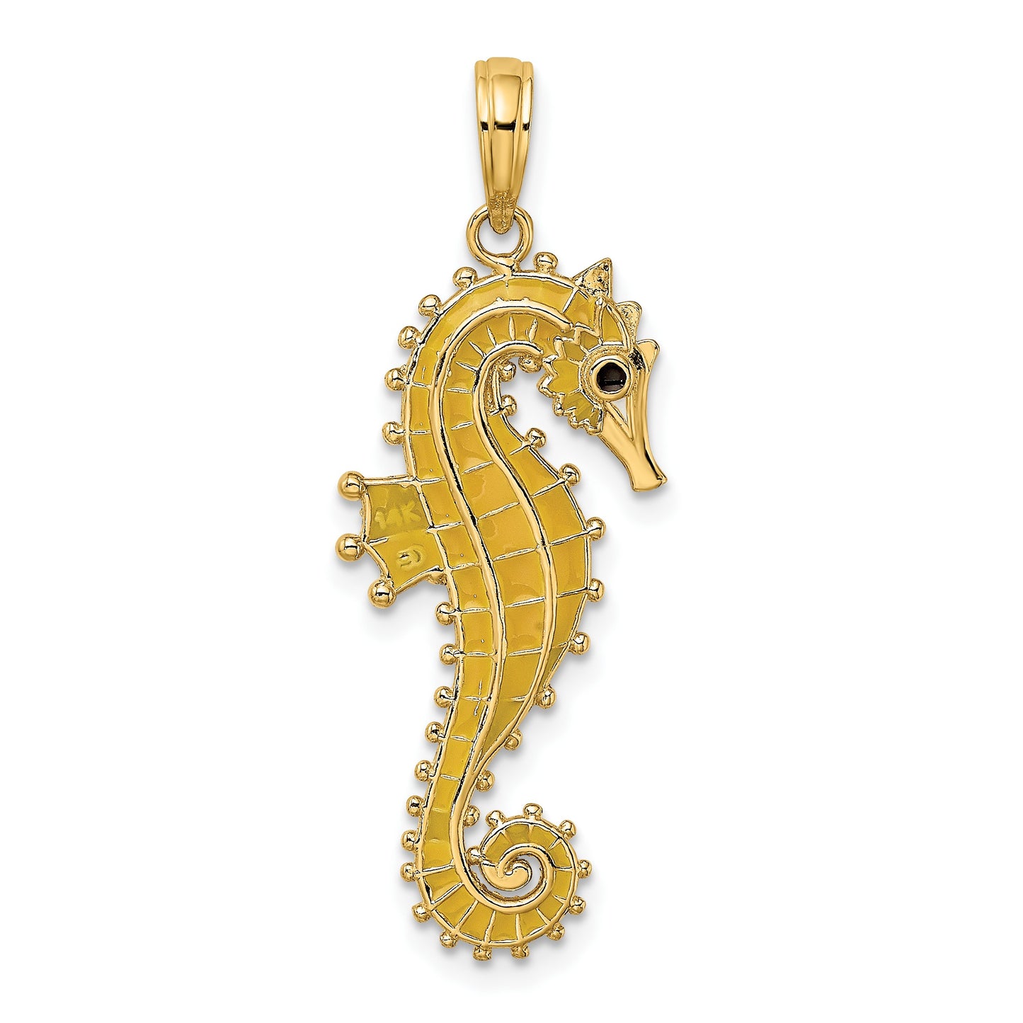 14K 3-D Yellow Enameled Seahorse Charm