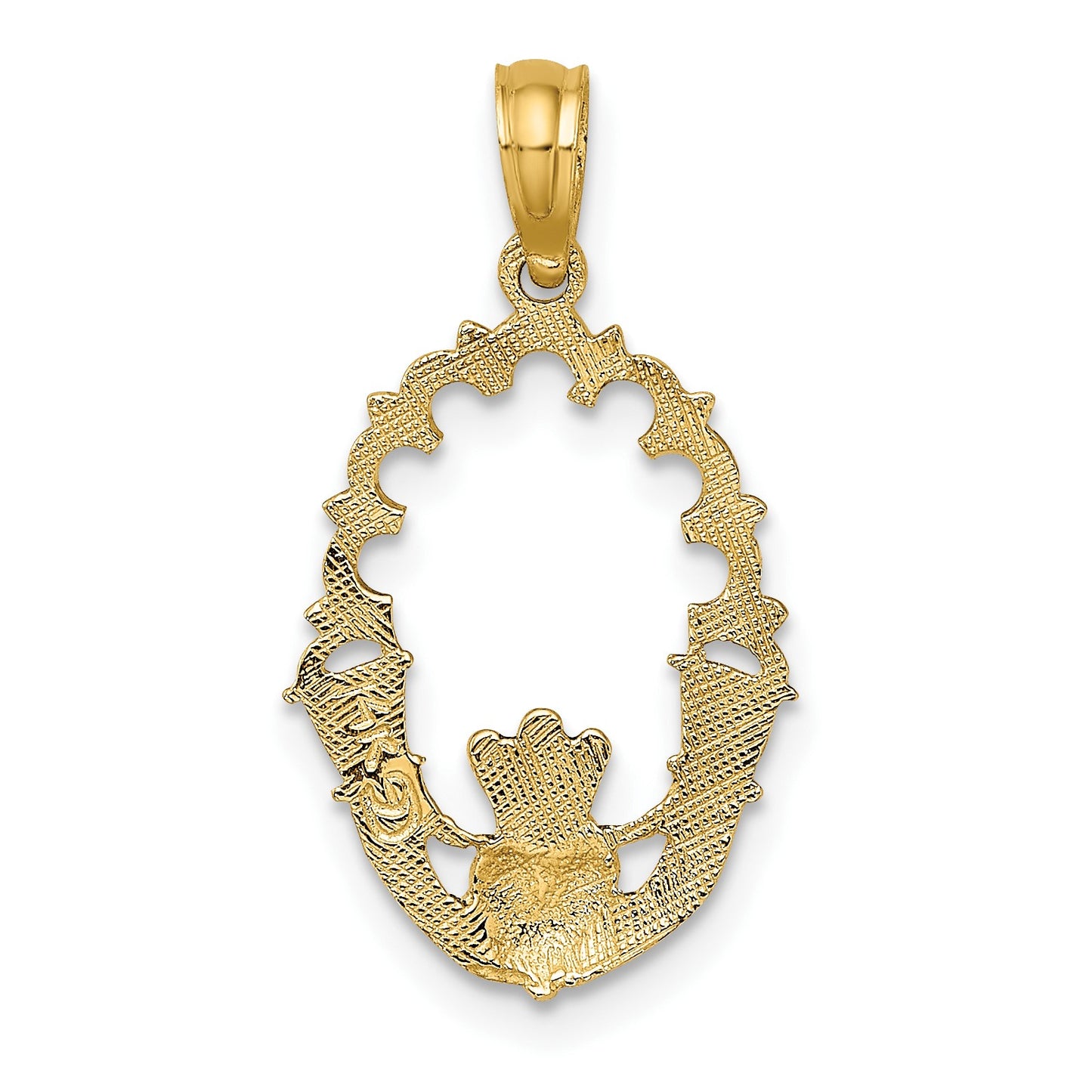 14K Engraved Claddagh In Oval with Lace Trim Charm