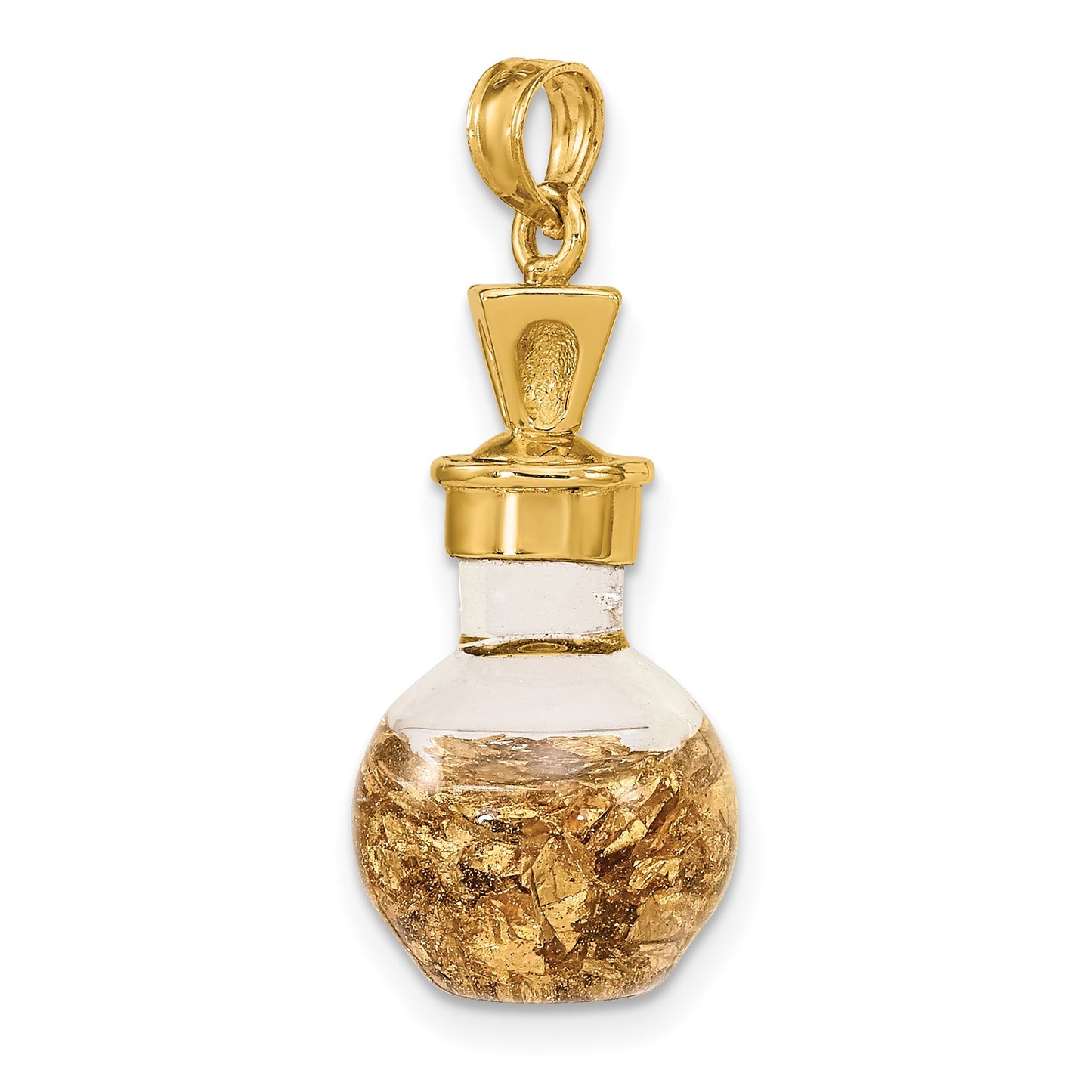 14K 3-D Gold Leaf In Glass Bottle Charm