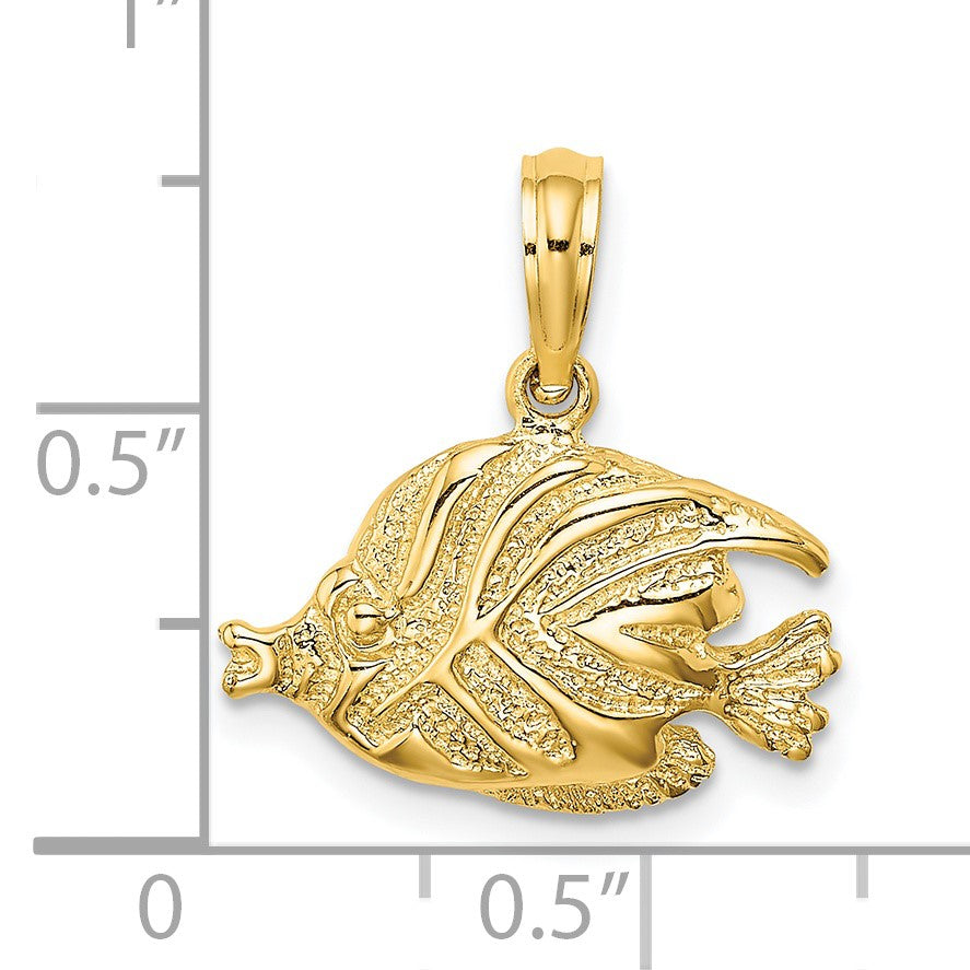 14K Polished Textured Bannerfish Charm