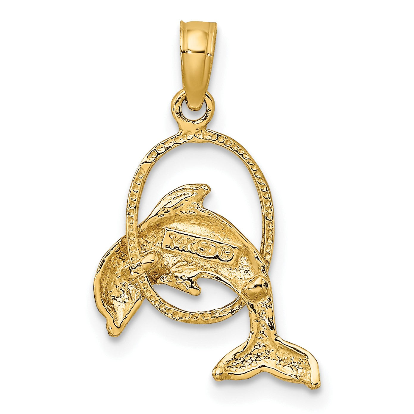 14K Small Polished Dolphin Jumping Through Hoop Charm