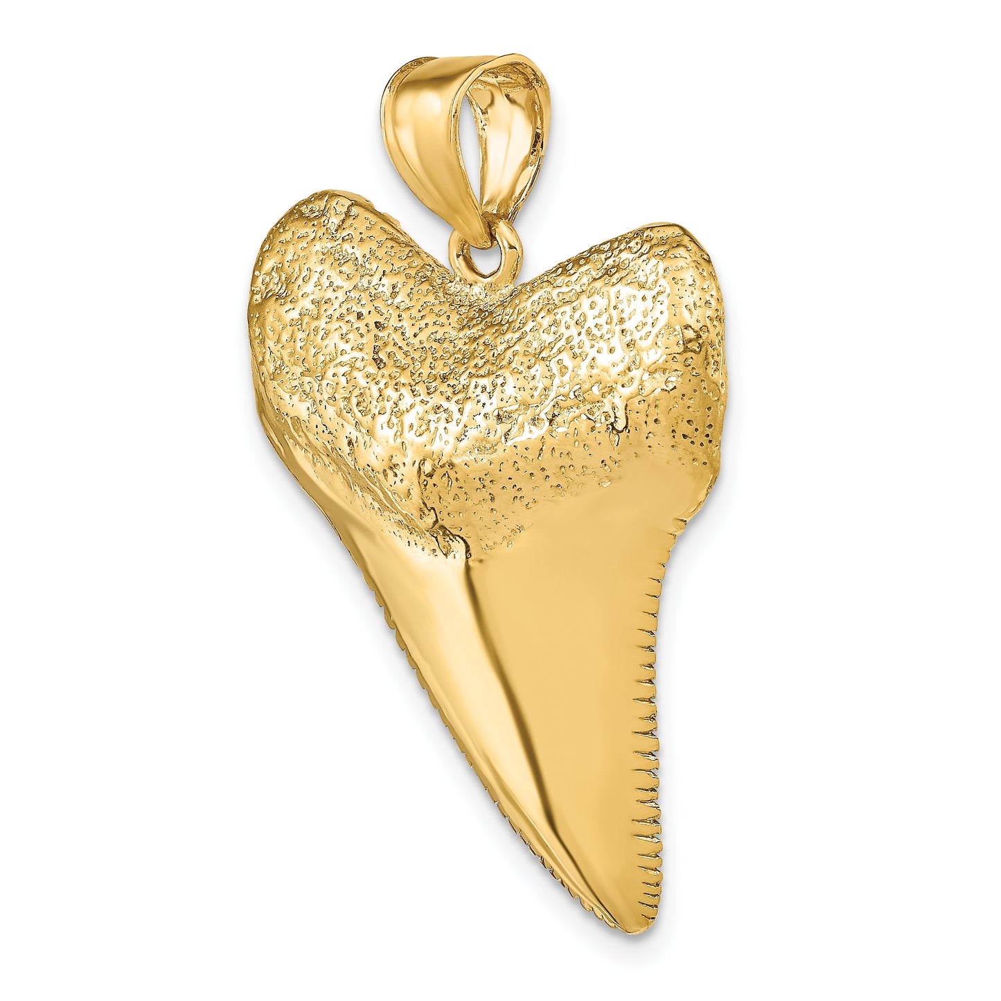 14K Large Solid Polished 3-D Shark Tooth Pendant
