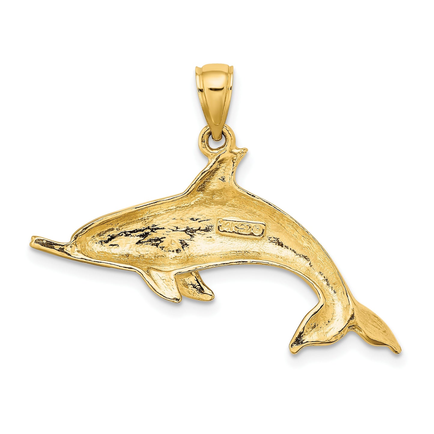 14K Polished Swimming Dolphin Charm