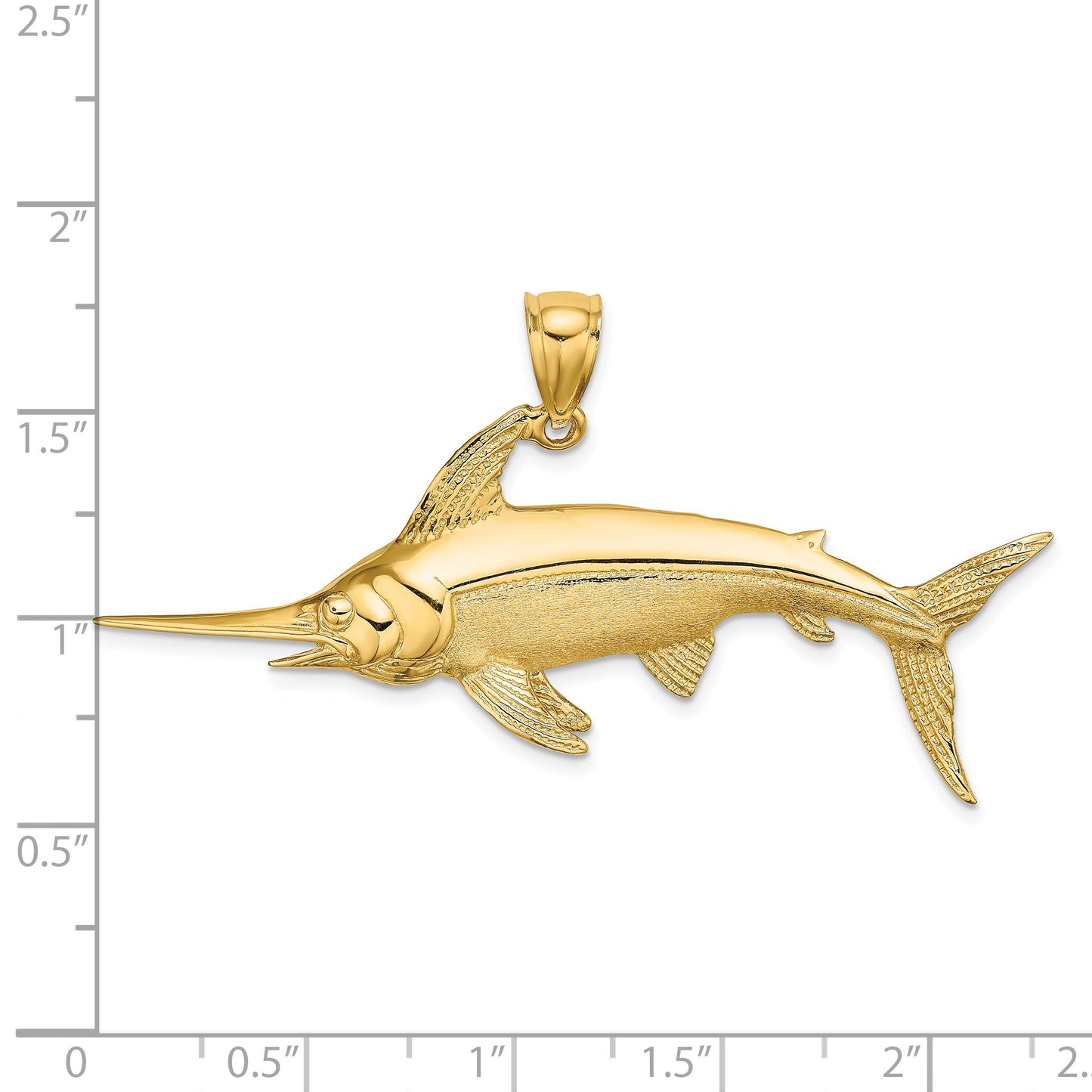 14K Large 2-D Polished and Satin Swordfish Charm