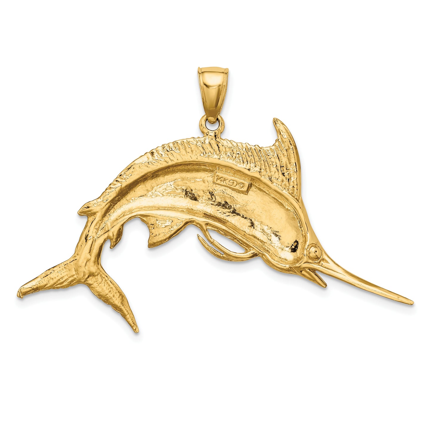 14K Large 2-D Polished and Satin Blue Marlin Charm