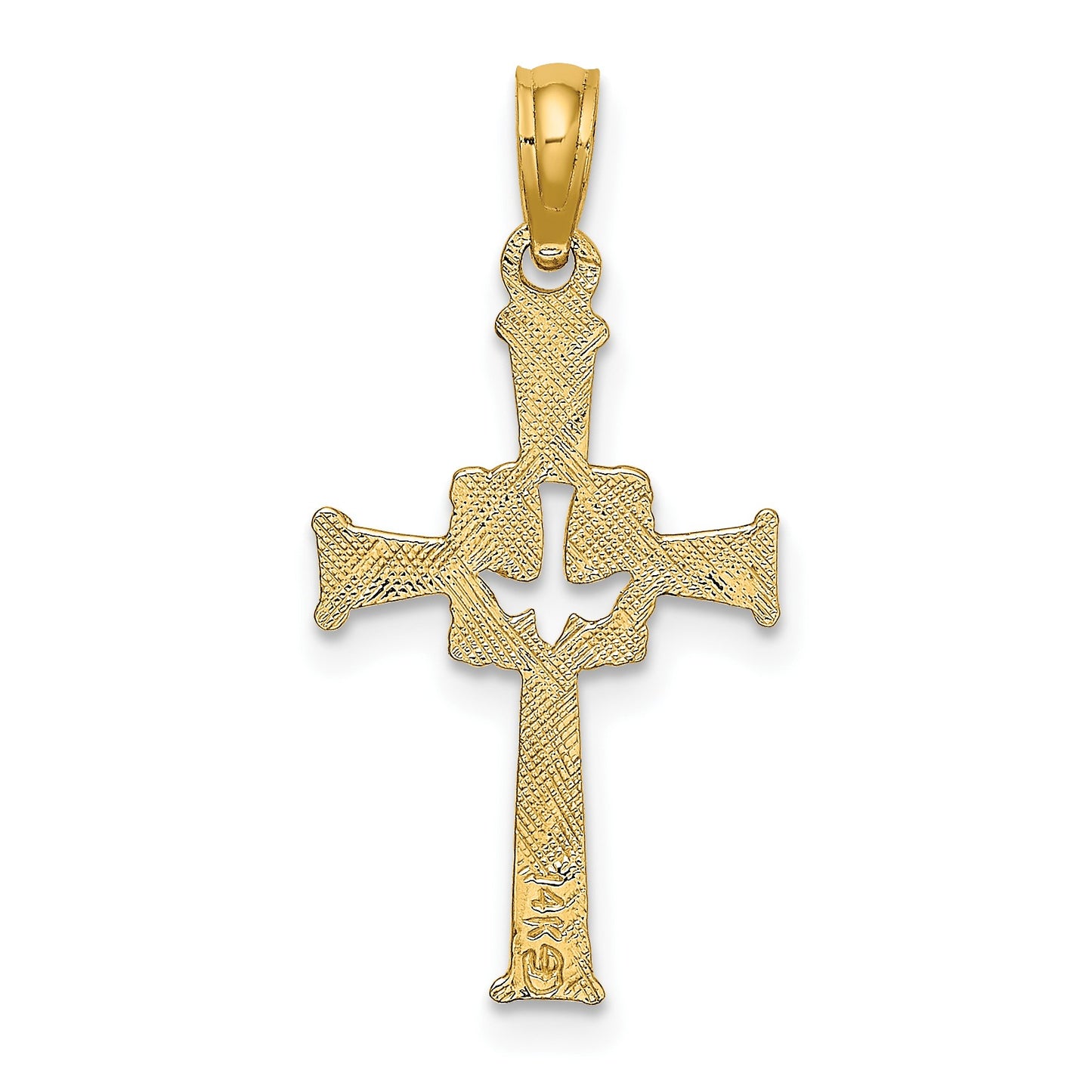14K Polished and Textured Cross and Dove Charm