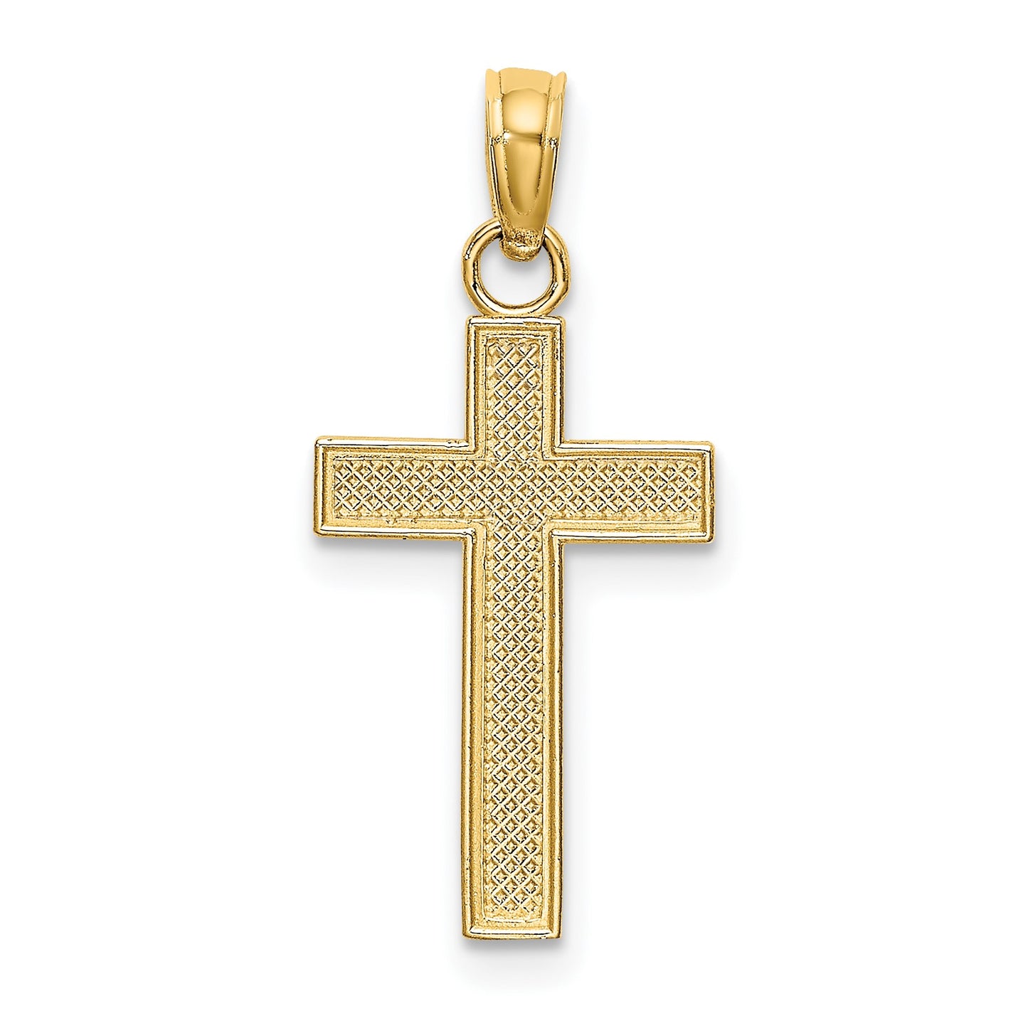 14K Polished Block Style Beaded Edge Cross Charm
