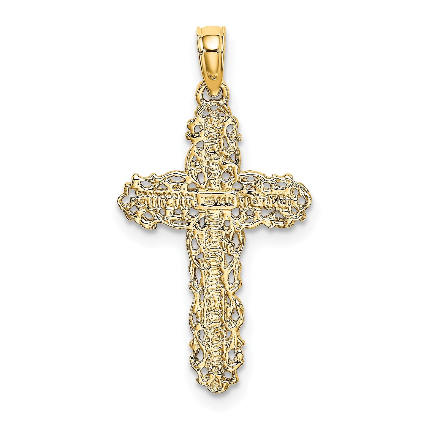 14K Cross with Filigree Lace Trim Charm