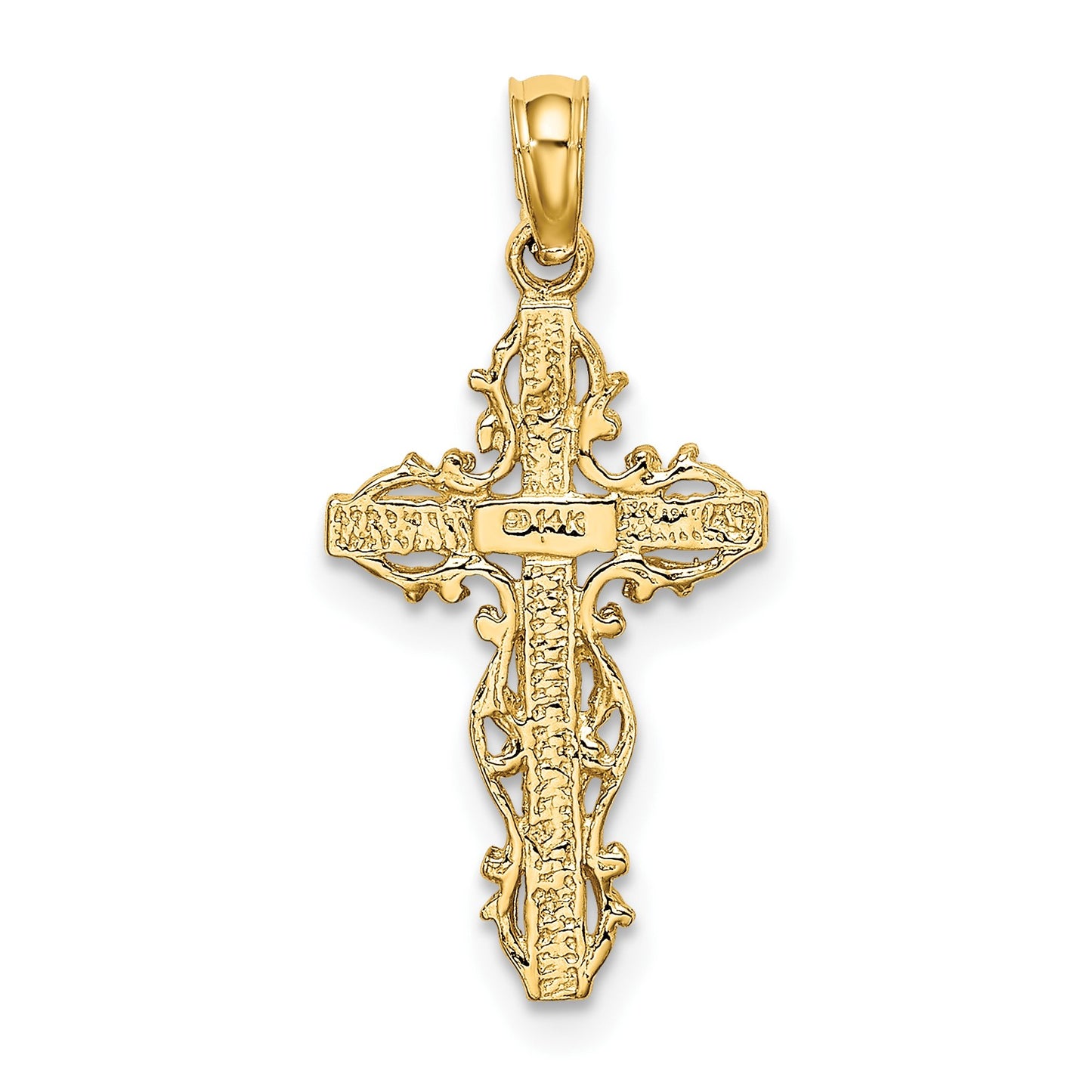 14K Stick Cross with Lace Trim Charm