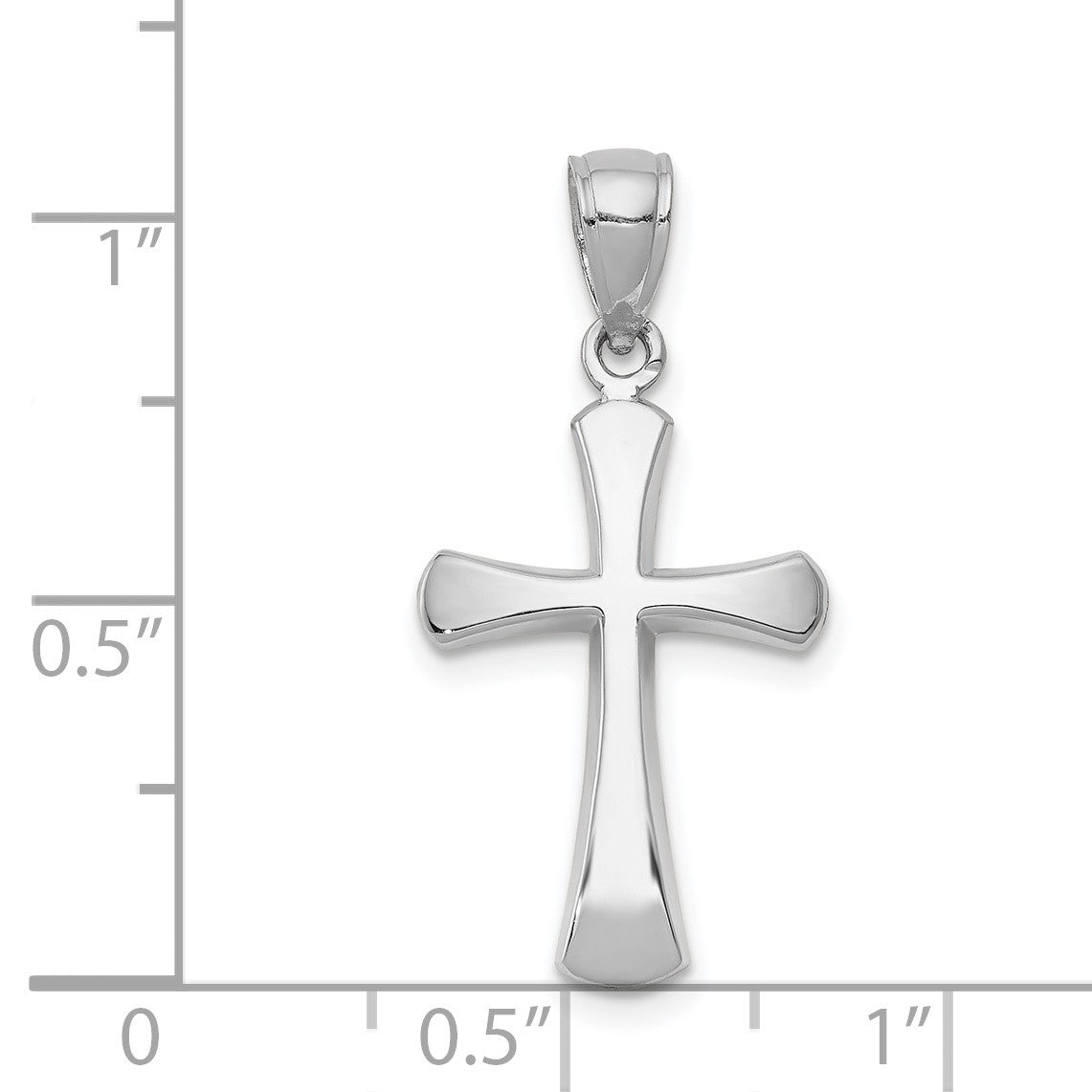 14K White Gold Polished Beveled Cross with Round Tips Charm
