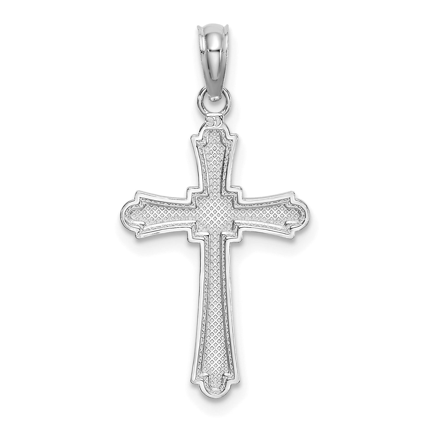 14K White Gold Diamond-cut Striped Cross Charm