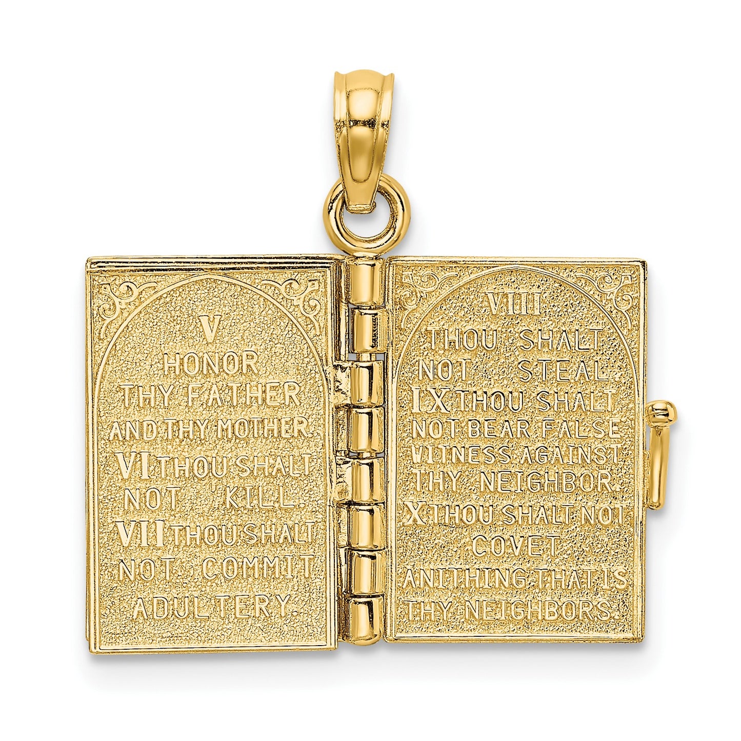 14K 3-D THE TEN COMMANDMENTS in Hebrew Book with Moveable Pages Pendant