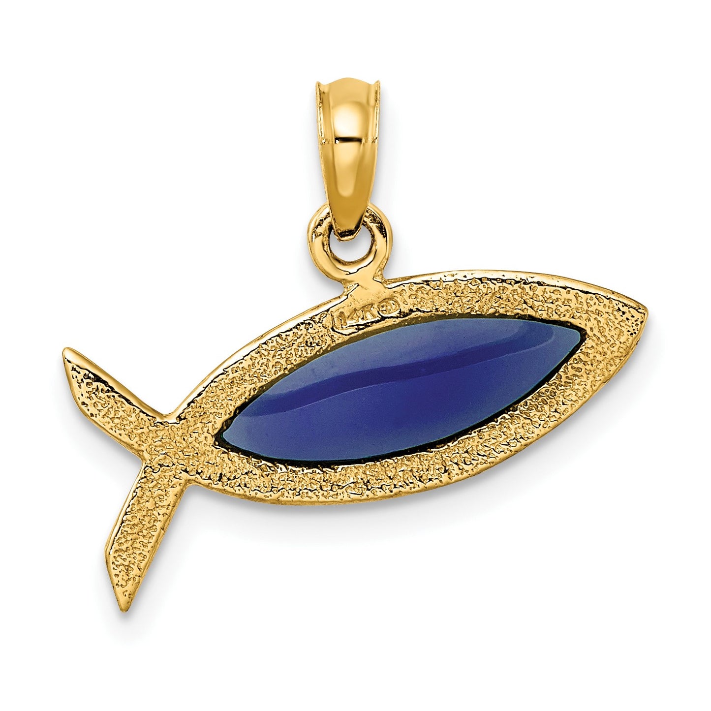 14K Horizontal Blue Enameled Ichthus Fish Charm