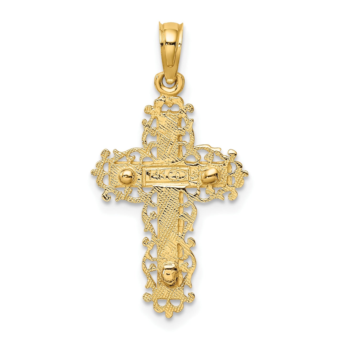 14K Two-Tone Crucifix with Lace Trim Charm