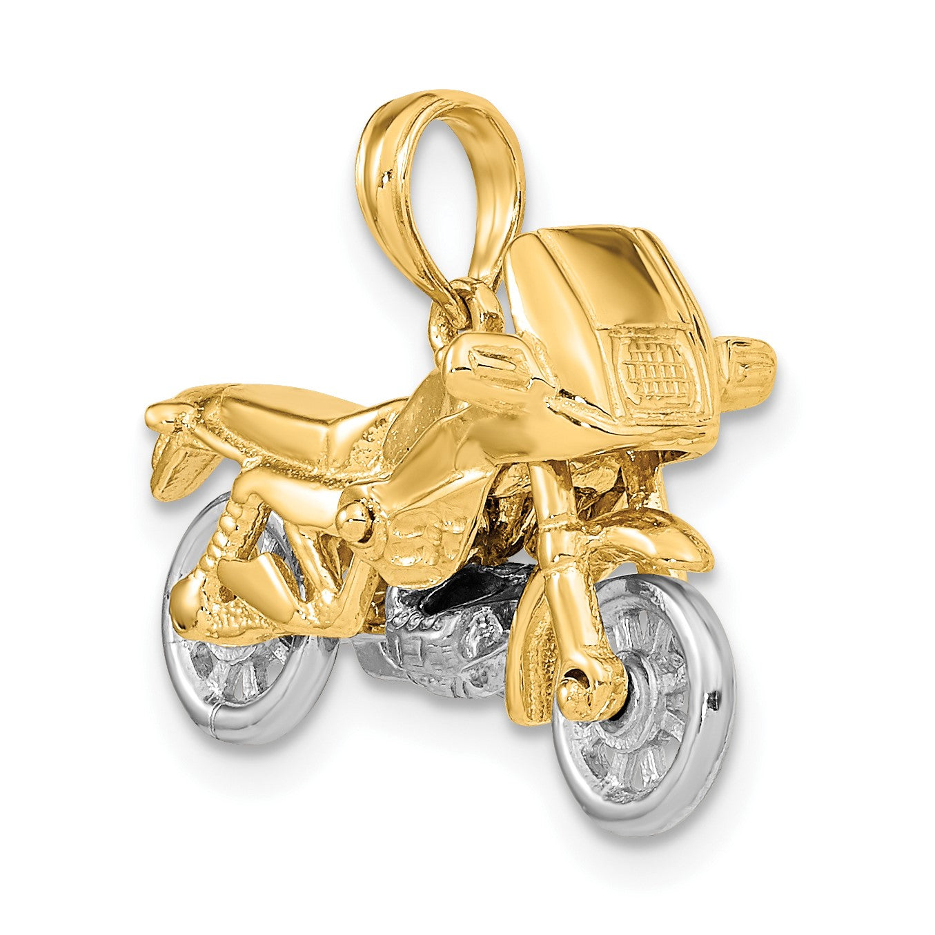 14k Two-tone 3-D Motorcycle with Moveable Wheels Pendant