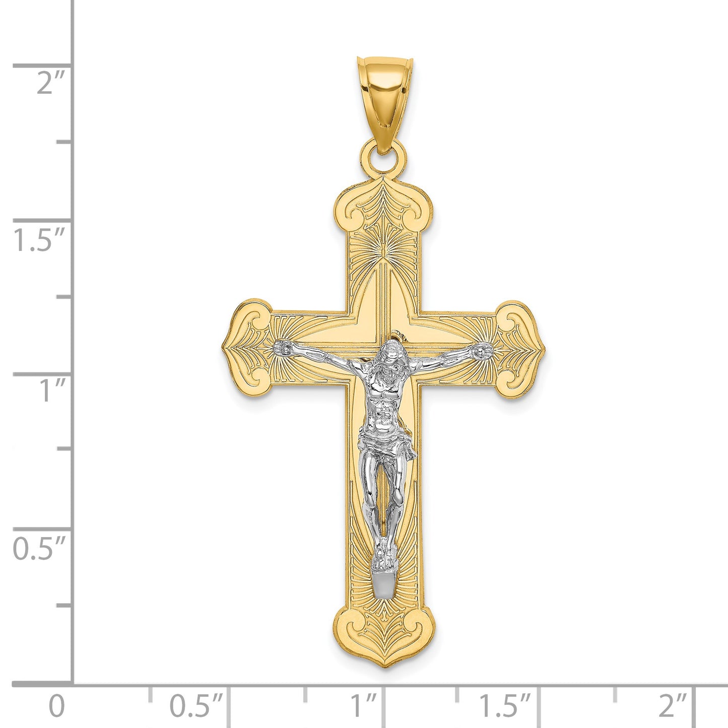 14K Two-tone Textured Crucifix Charm