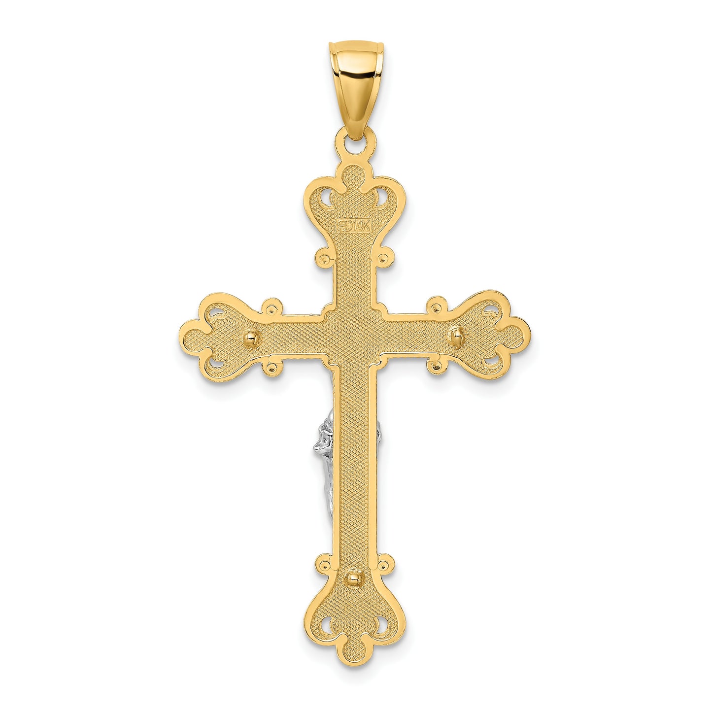 14k Two-Tone Textured Crucifix Charm
