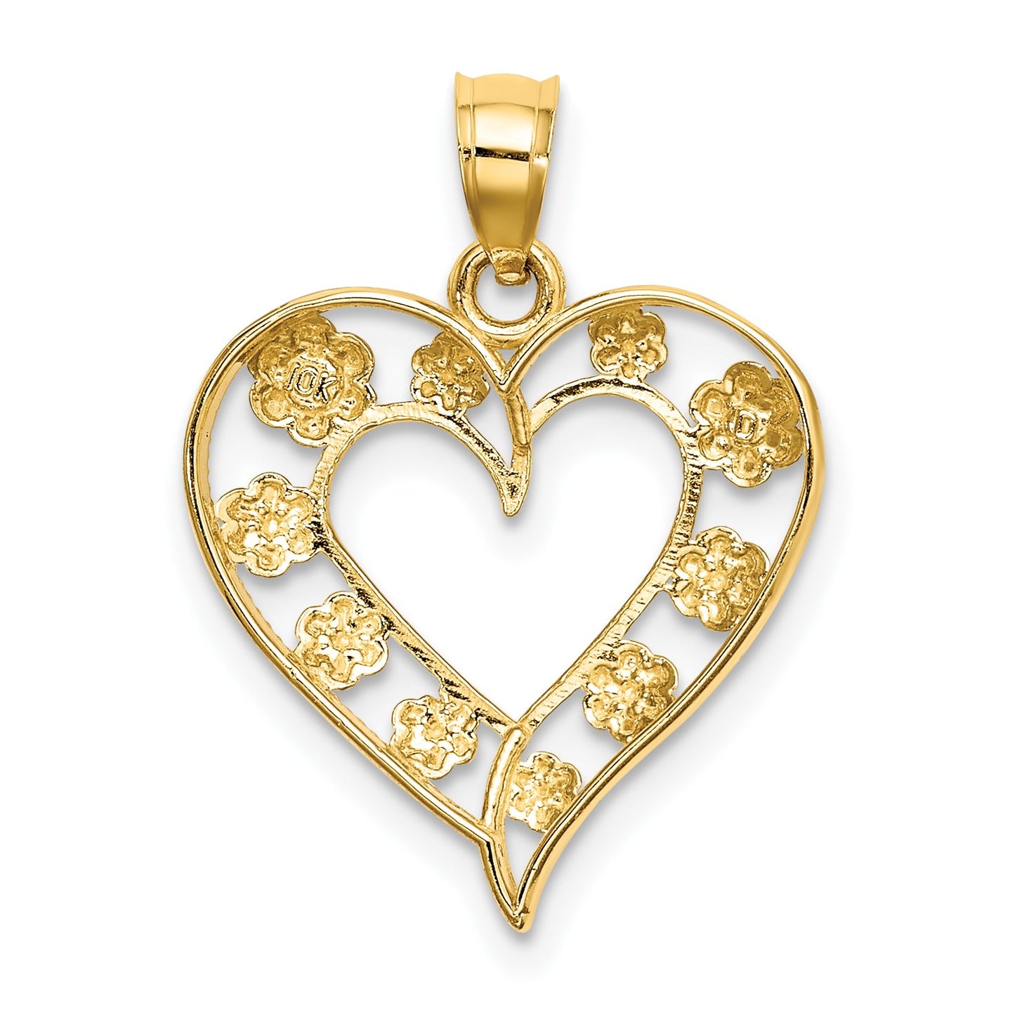 14k Two-Tone Textured Cut-Out Heart with Flowers Charm