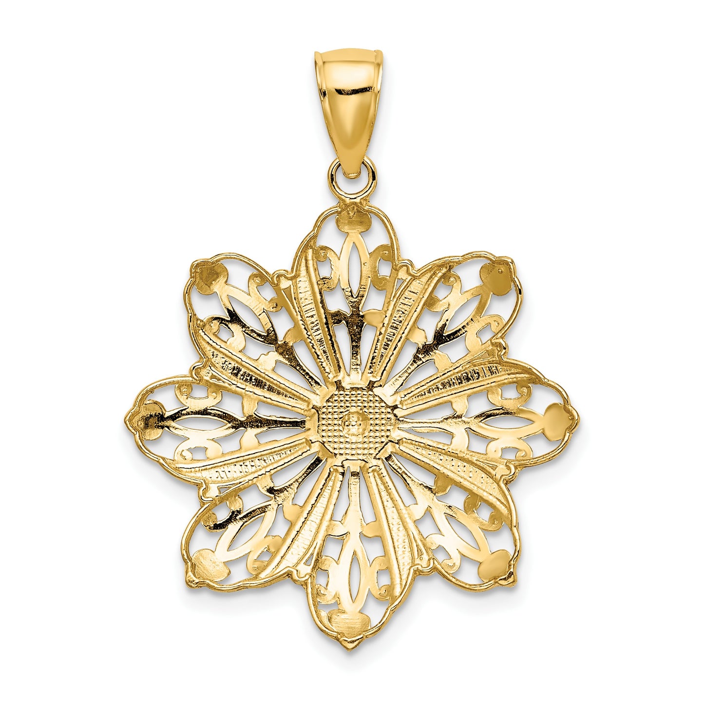 14K and White Rhodium Diamond-cut Flower Pendant