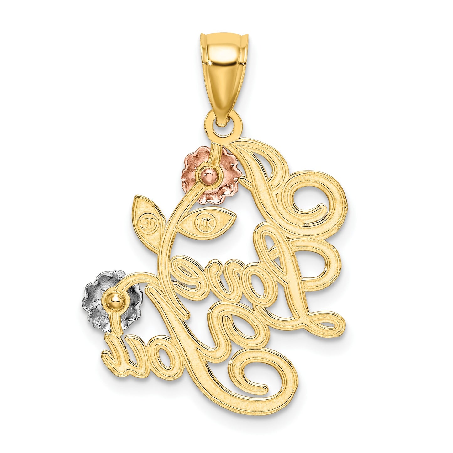 14k Two-tone and White Rhodium I LOVE YOU with Flowers Charm