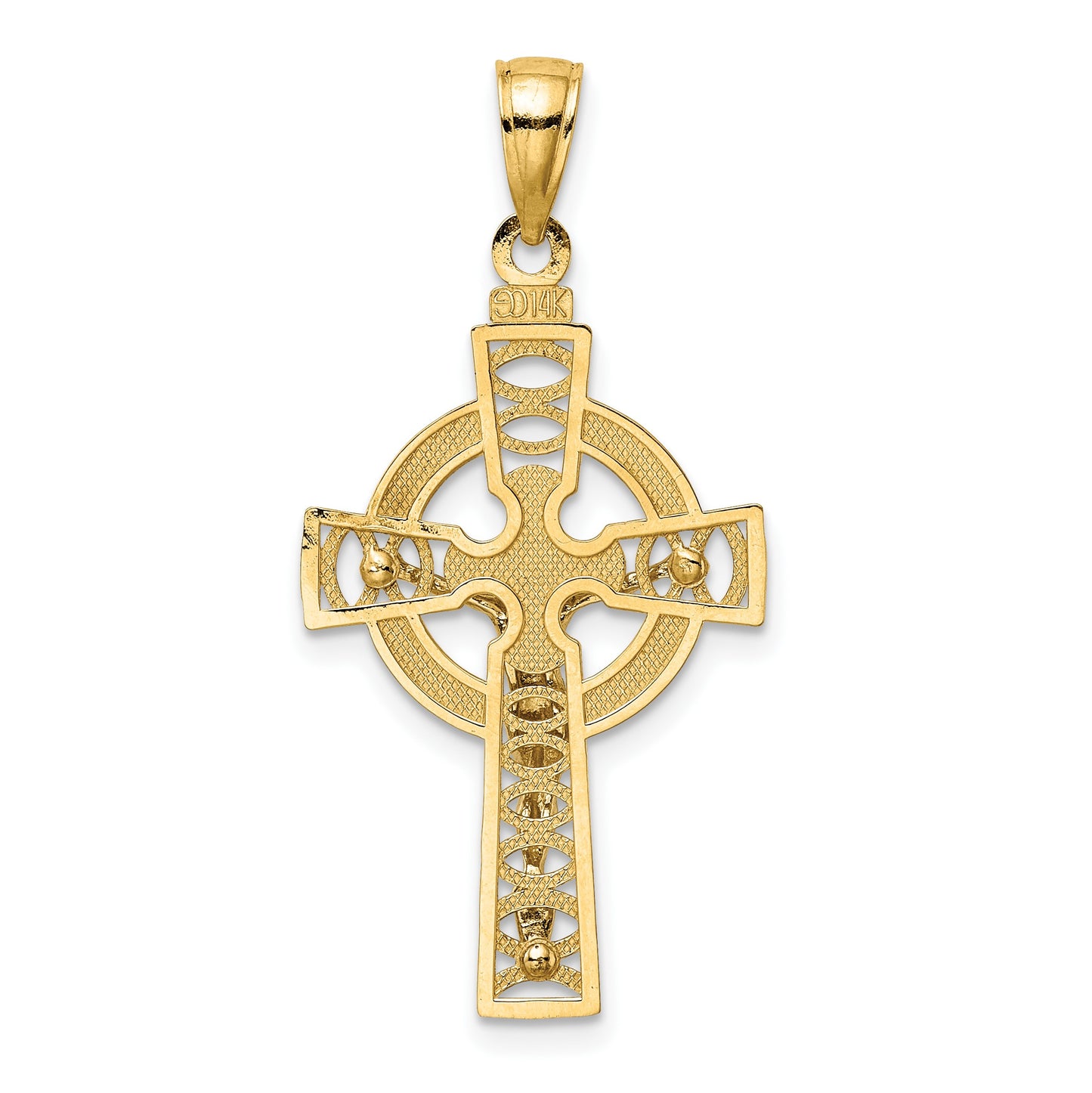 14k Two-tone Celtic Crucifix with Eternity Circle Charm