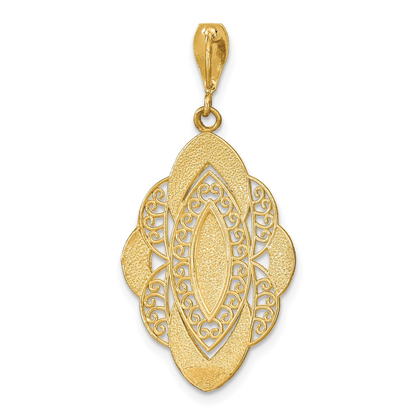 14k and White Rhodium Diamond-cut Filigree Oval Charm