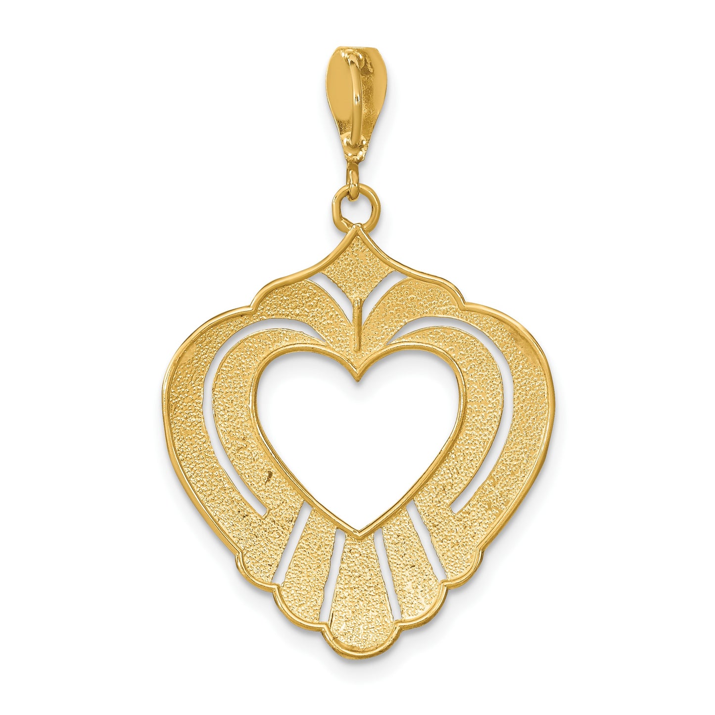 14k and White Rhodium Textured Cut-Out Heart Charm