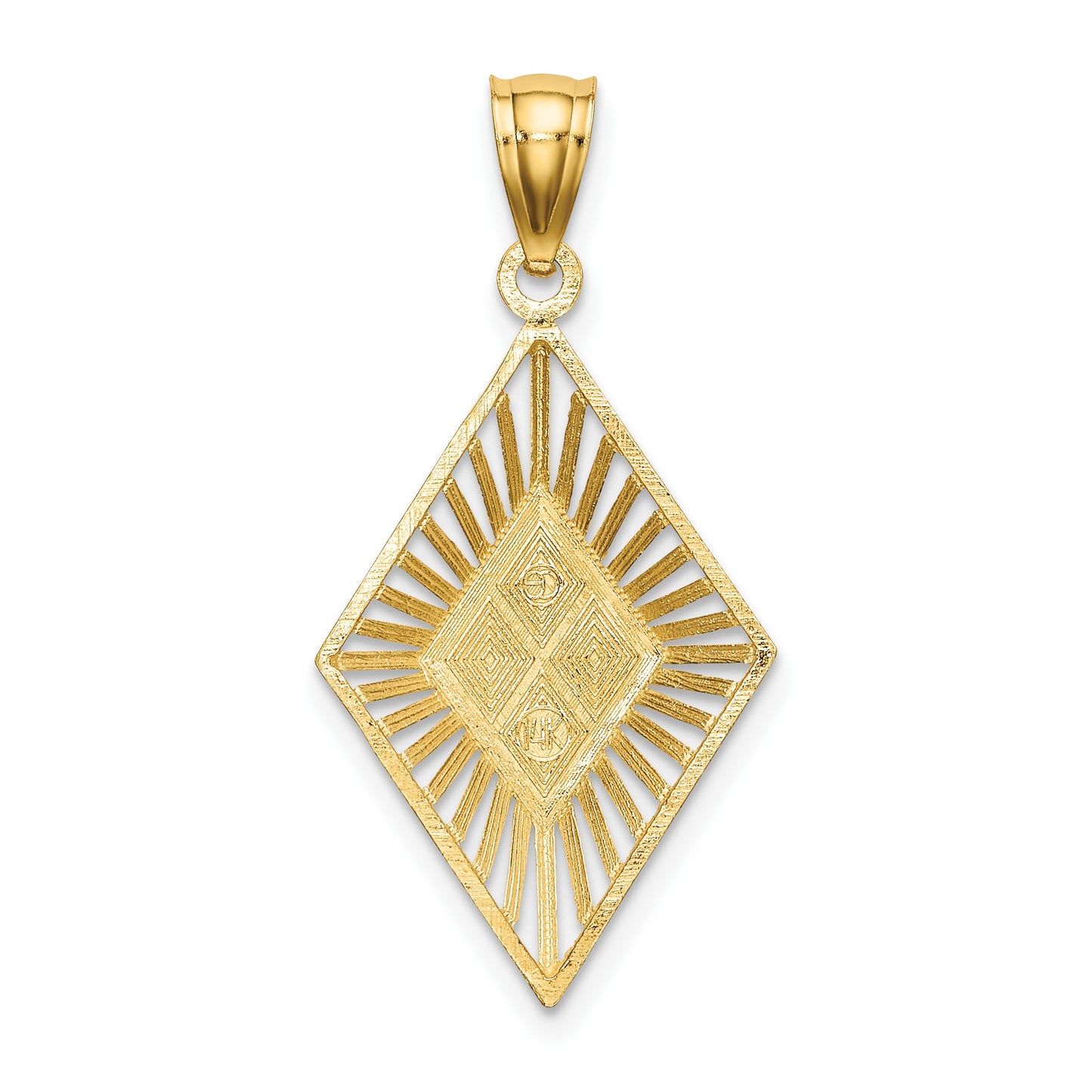 14k and White Rhodium Diamond-cut Diamond-Shape Charm