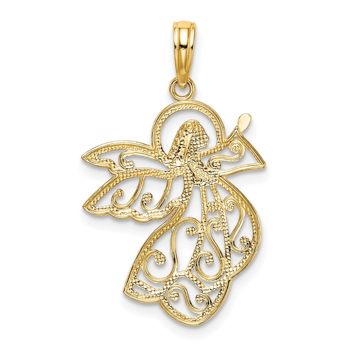 14K and White Rhodium Filigree Flying Angel Charm