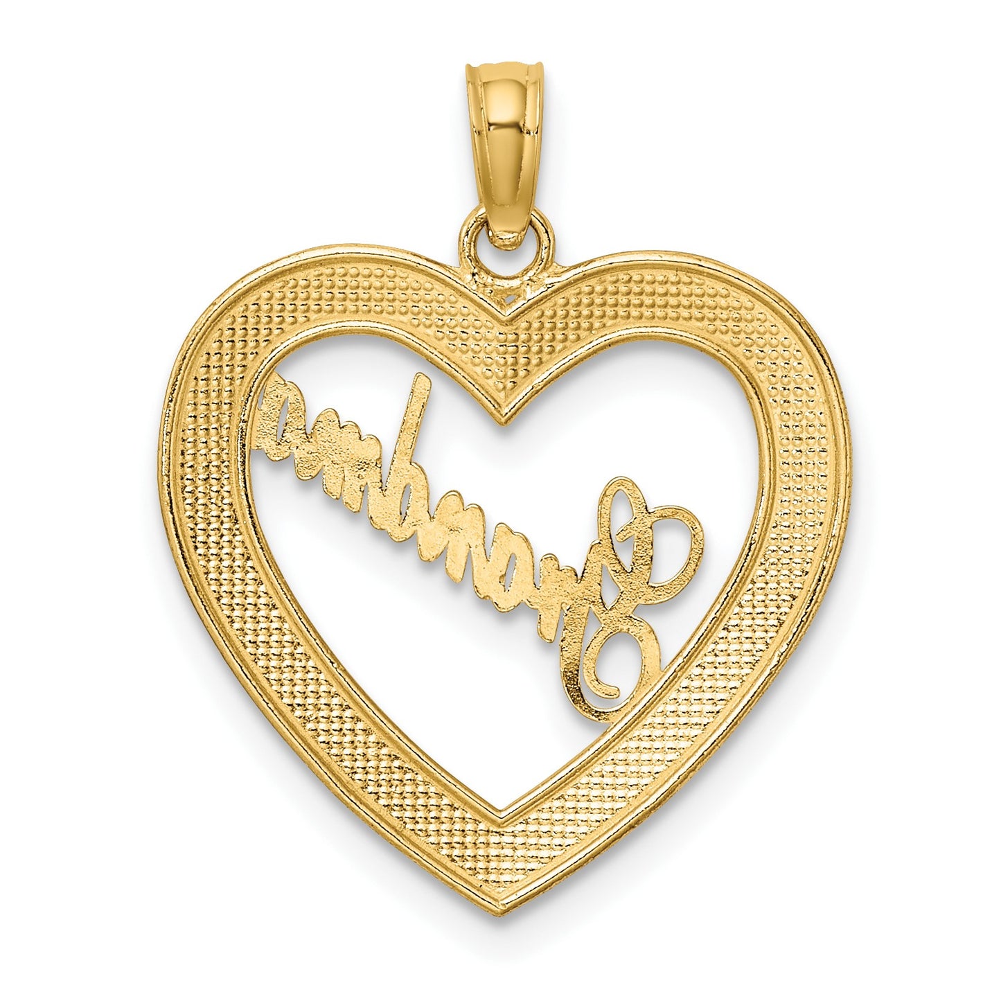 14k with White Rhodium Diamond-cut GRANDMA Heart Charm